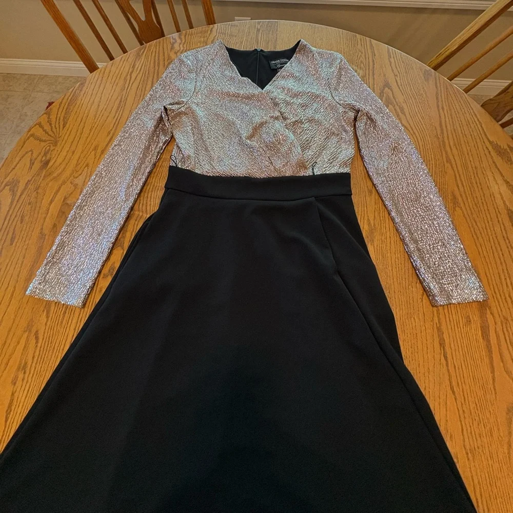 Frank Lyman Evening Gown Maxi Dress Gold Sparkle Top Black Skirt Size 10 VGUC - Picture 12 of 12